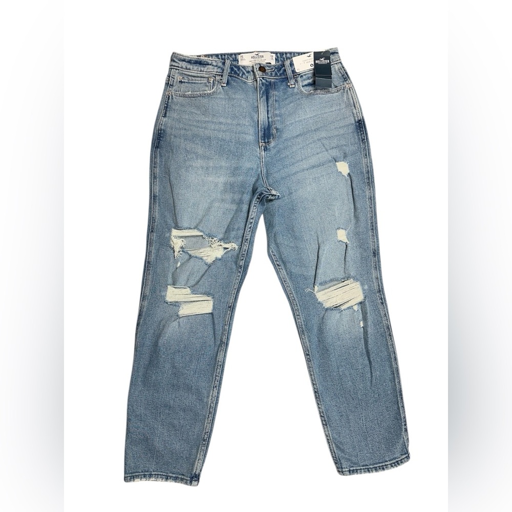 Hollister Size 28/7 Short Mom Jeans Curvy Ultra High Rise Ripped Light Wash